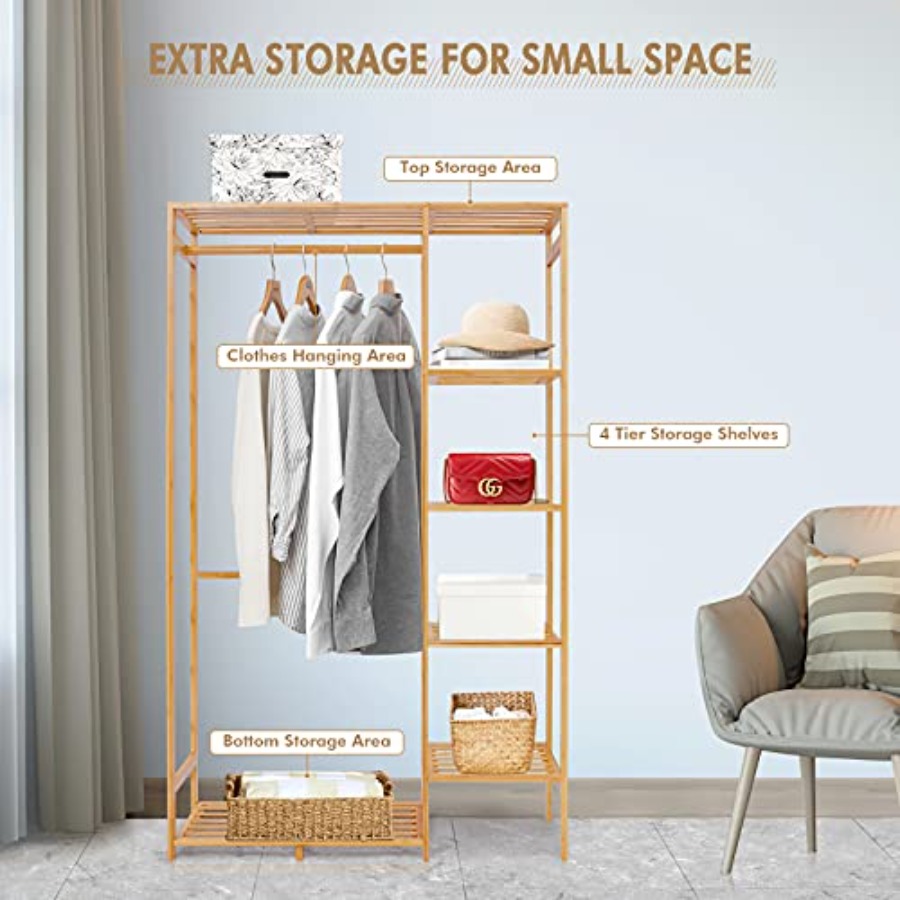 Bamboo Clothing Rack with 6 Ti - Baby Clothing Organizer ulasan dan harga